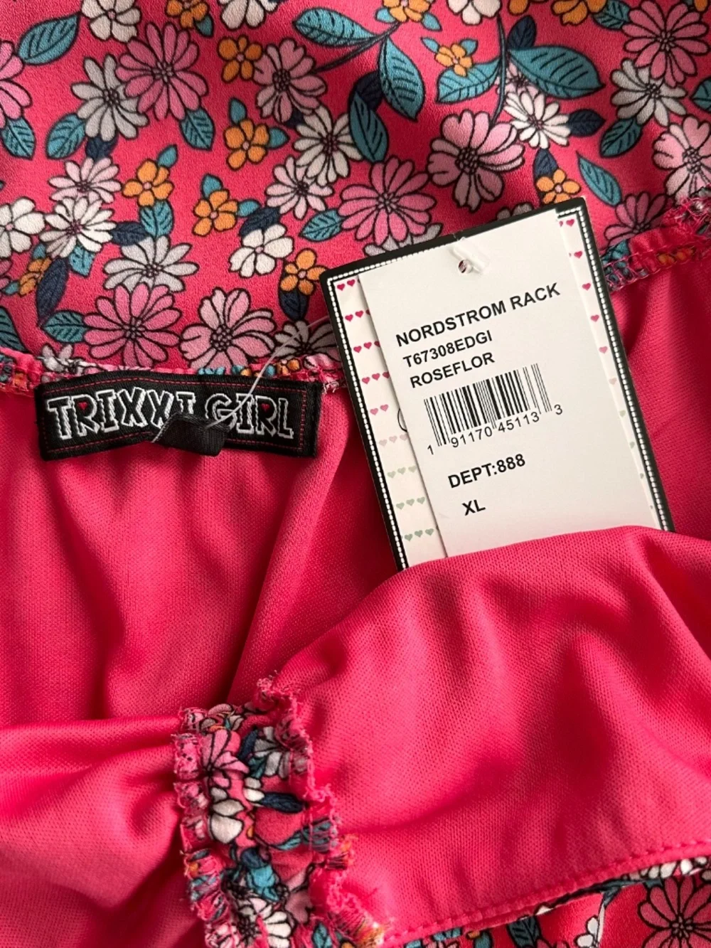 TRIXXI Pink Floral Babydoll with ruffle sleeves NWT